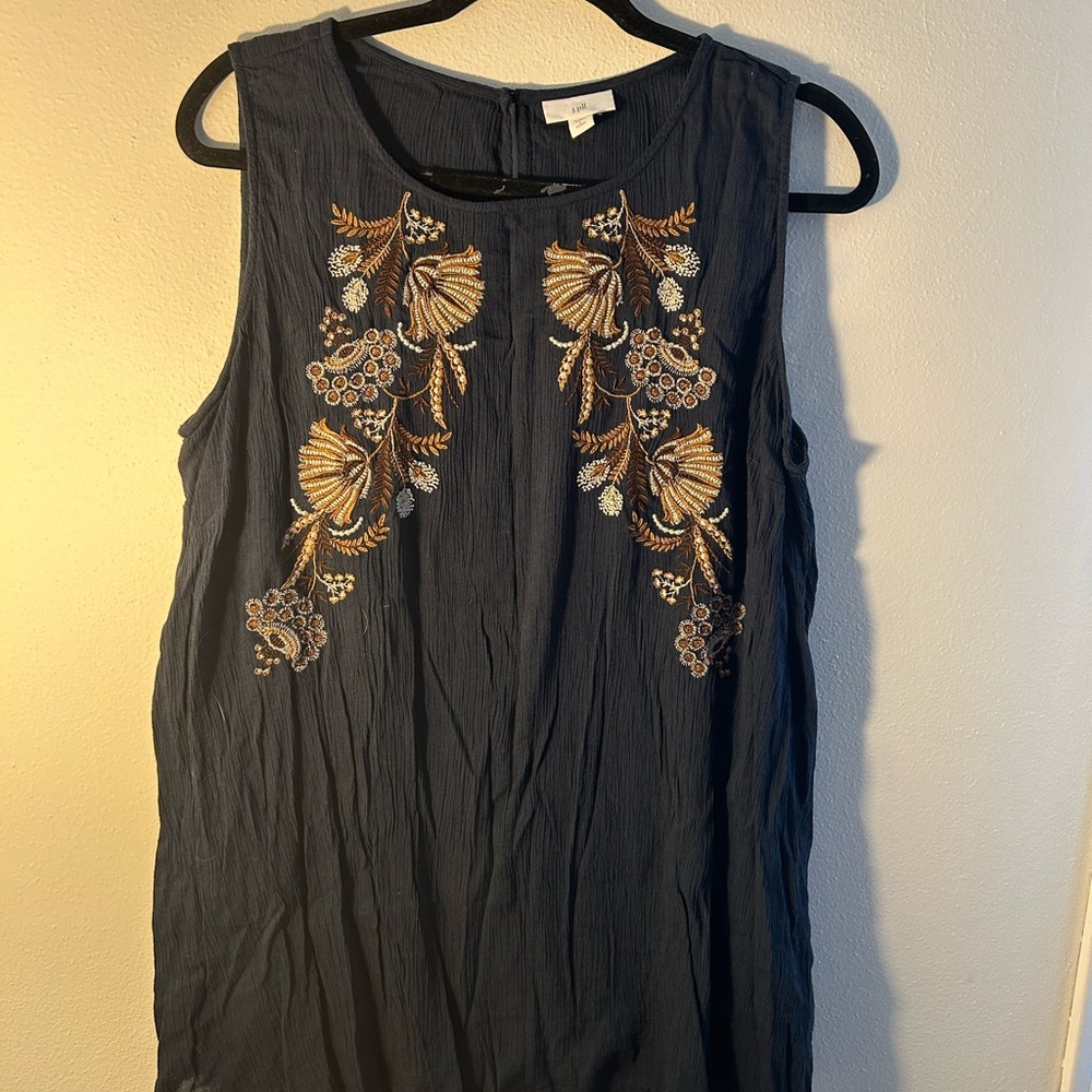 J. Jill Navy and Gold Embroidered Tank Top